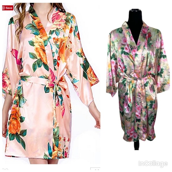 David’s Bridal WATERCOLOR FLORAL Print Silky ROBE size L/XL - Picture 11 of 12